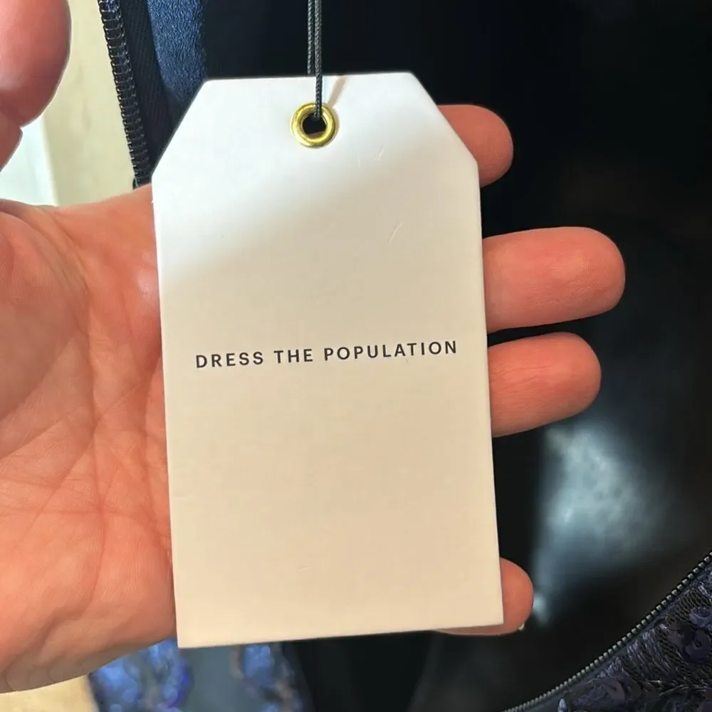 Dress the population anabel floral sequin gown navy small new prom maxi event - Picture 13 of 16